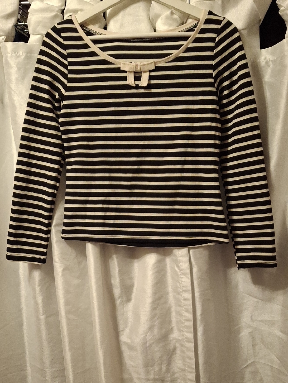 Able Black and White Striped Long-Sleeve Tee with Bow